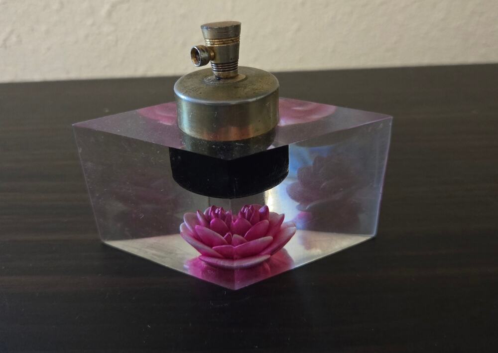 Evans Lucite with Magenta Rose Perfume Atomizer Mid Century Vanity